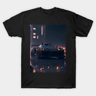 Dark Neon City Sports Car T-Shirt